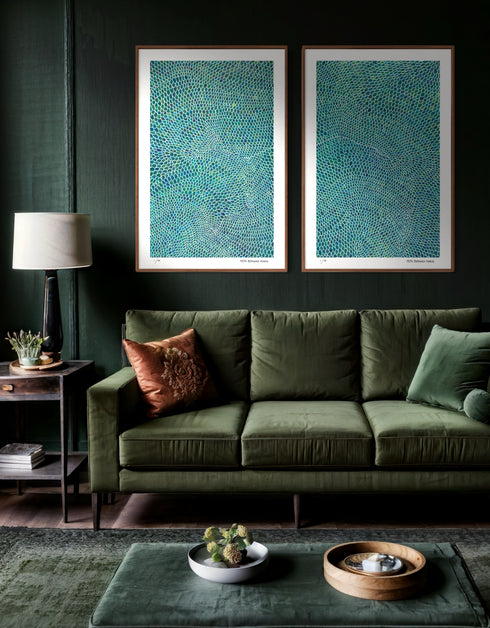 White Scales is a Limited Edition Print by Seth B. Minkin, with detailed white lines and scales, reflecting sophisticated and whimsical design.